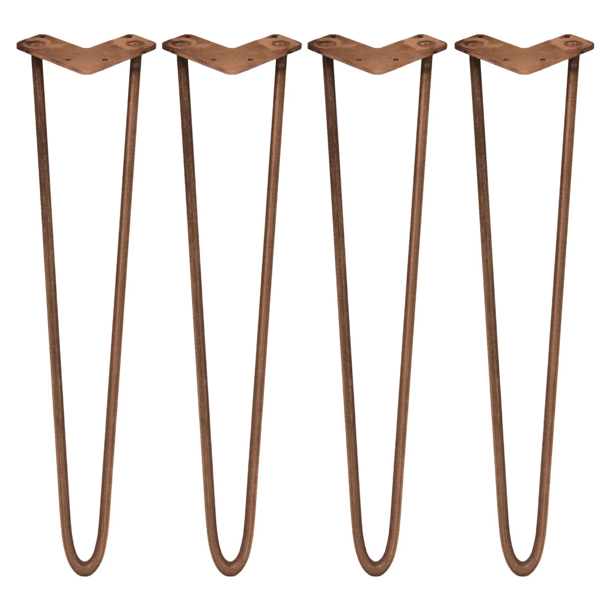 Antique copper hairpin legs set of four, 28 inches tall, featuring a sleek, minimalist design with a sturdy 12mm diameter prong