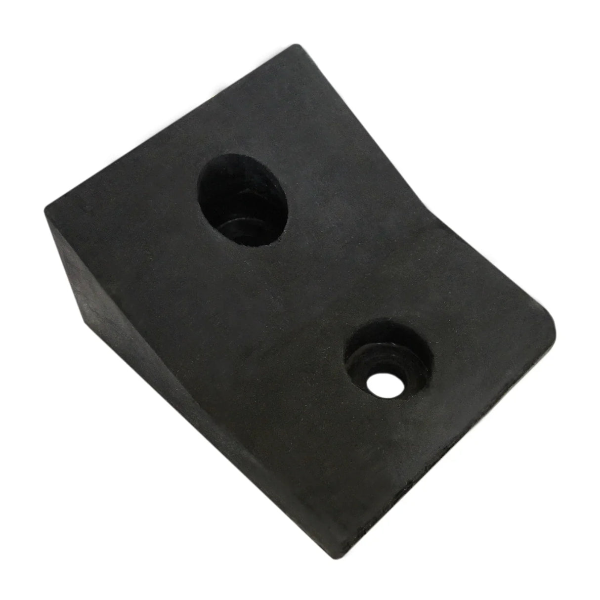 Black rubber mounting bracket for electric swing gate opener, featuring two holes for secure installation and angled design for stability
