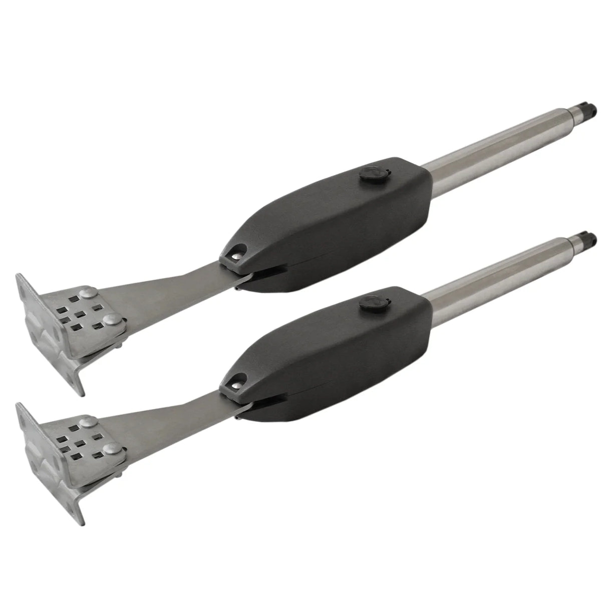 Electric swing gate opener set featuring durable metal arms with a sleek black finish and sturdy mounting brackets for easy installation