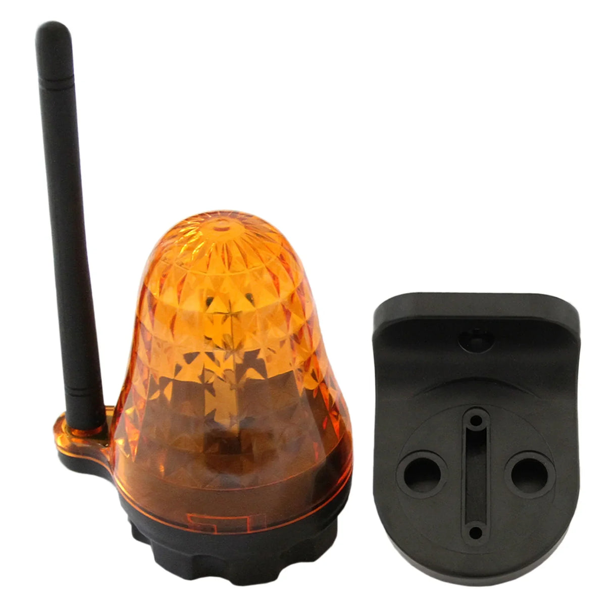 Amber warning light with a textured dome design and black mounting base, ideal for electric swing gate opener systems