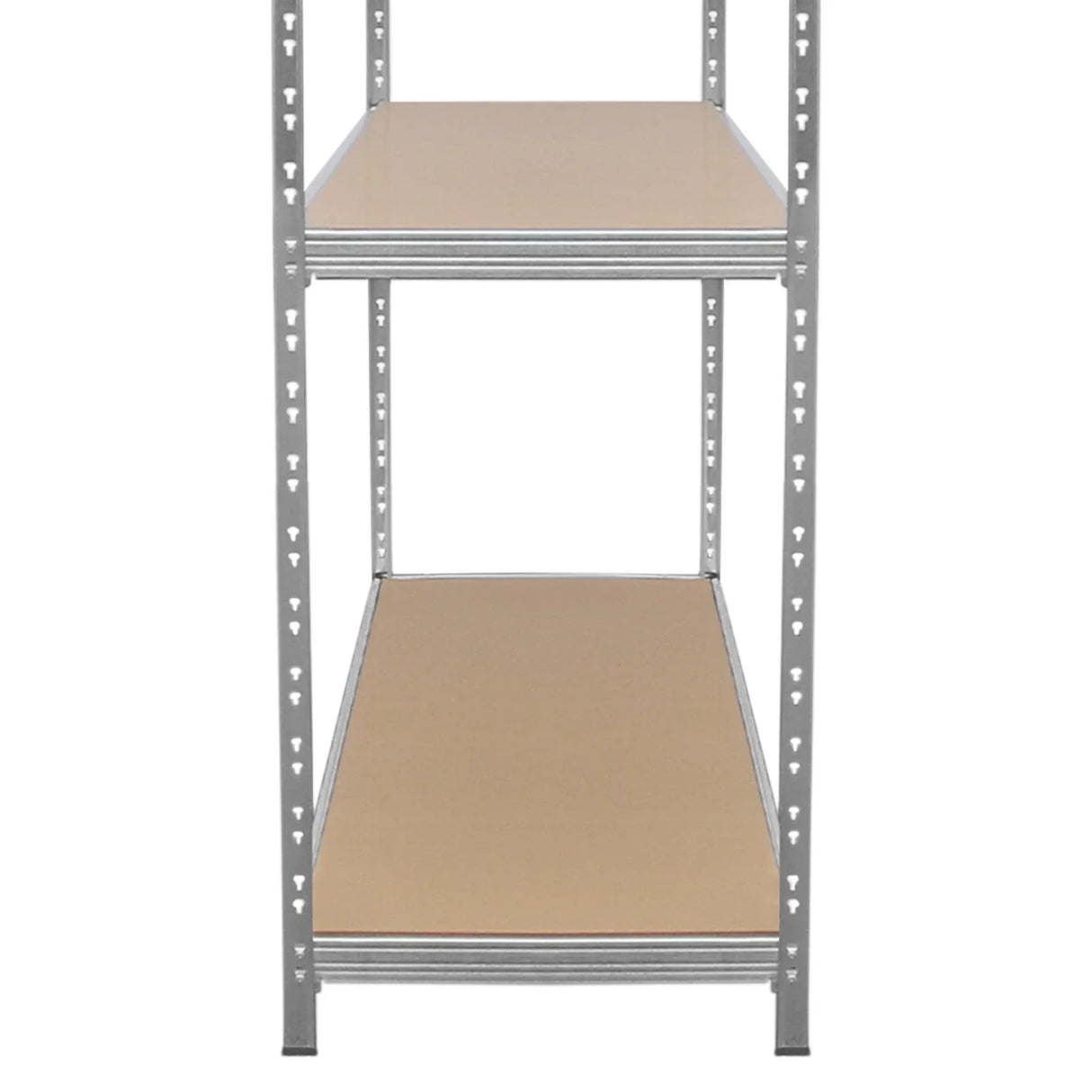 Galvanised steel heavy-duty racking unit with two sturdy, smooth wooden shelves, ideal for storage and organization in garages or warehouses