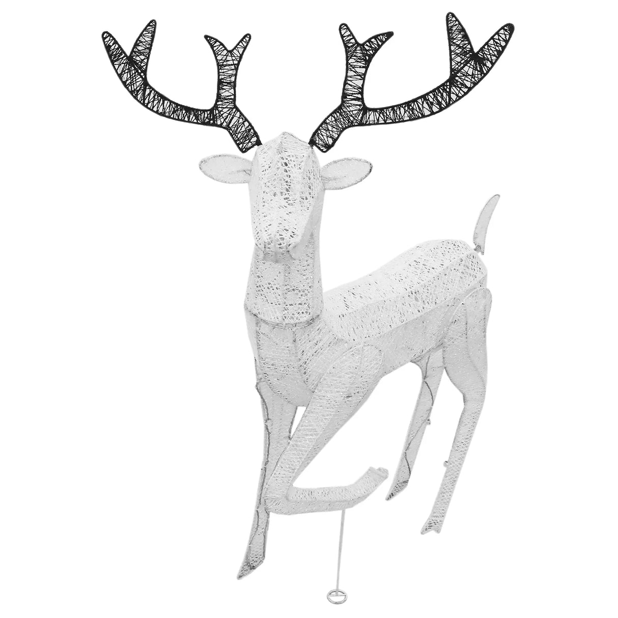 Large light-up stag reindeer with intricate white body and black antlers, perfect for festive outdoor holiday decorations