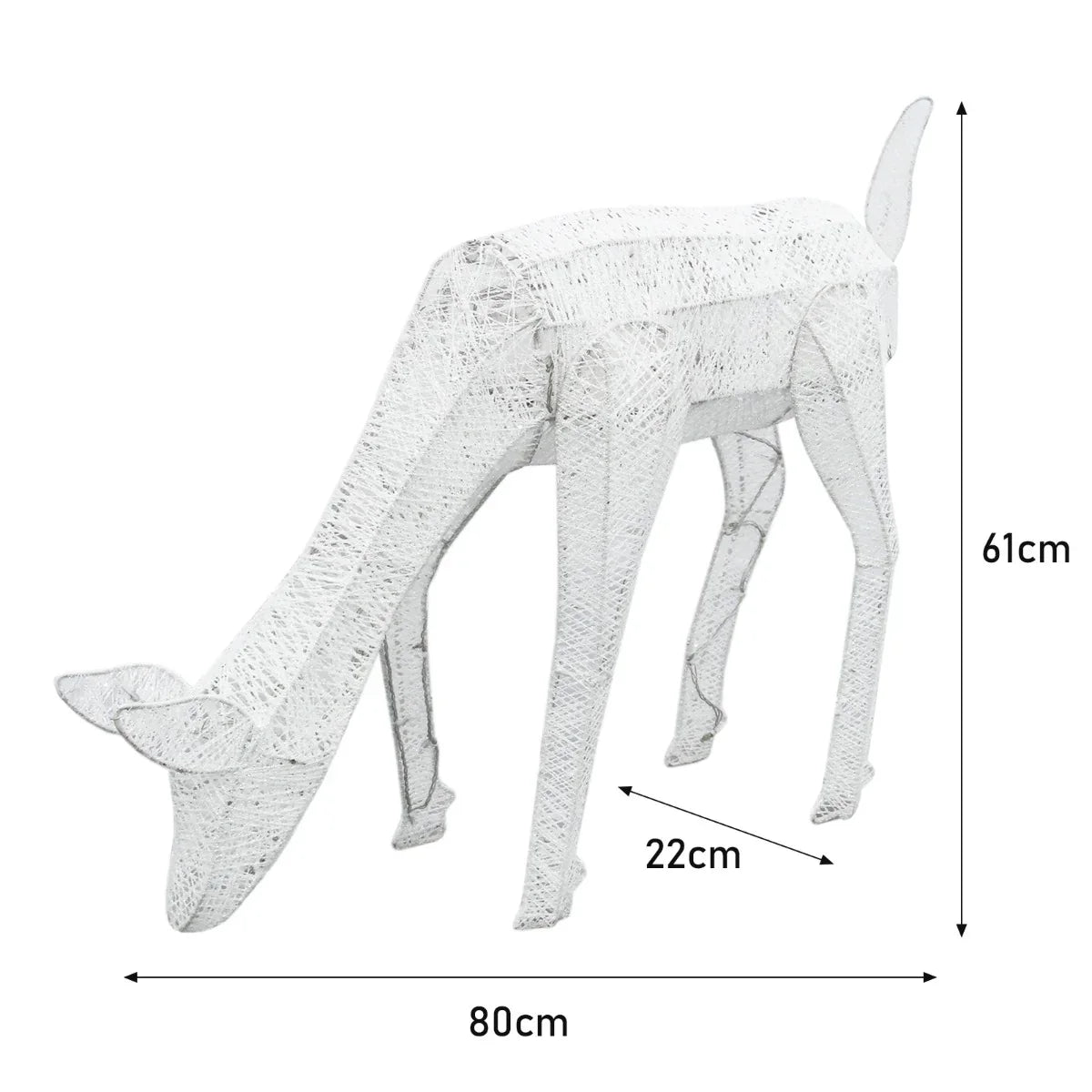 Large light-up stag and doe reindeer set, featuring a white wireframe design, measuring 80cm long and 61cm tall, perfect for festive decor