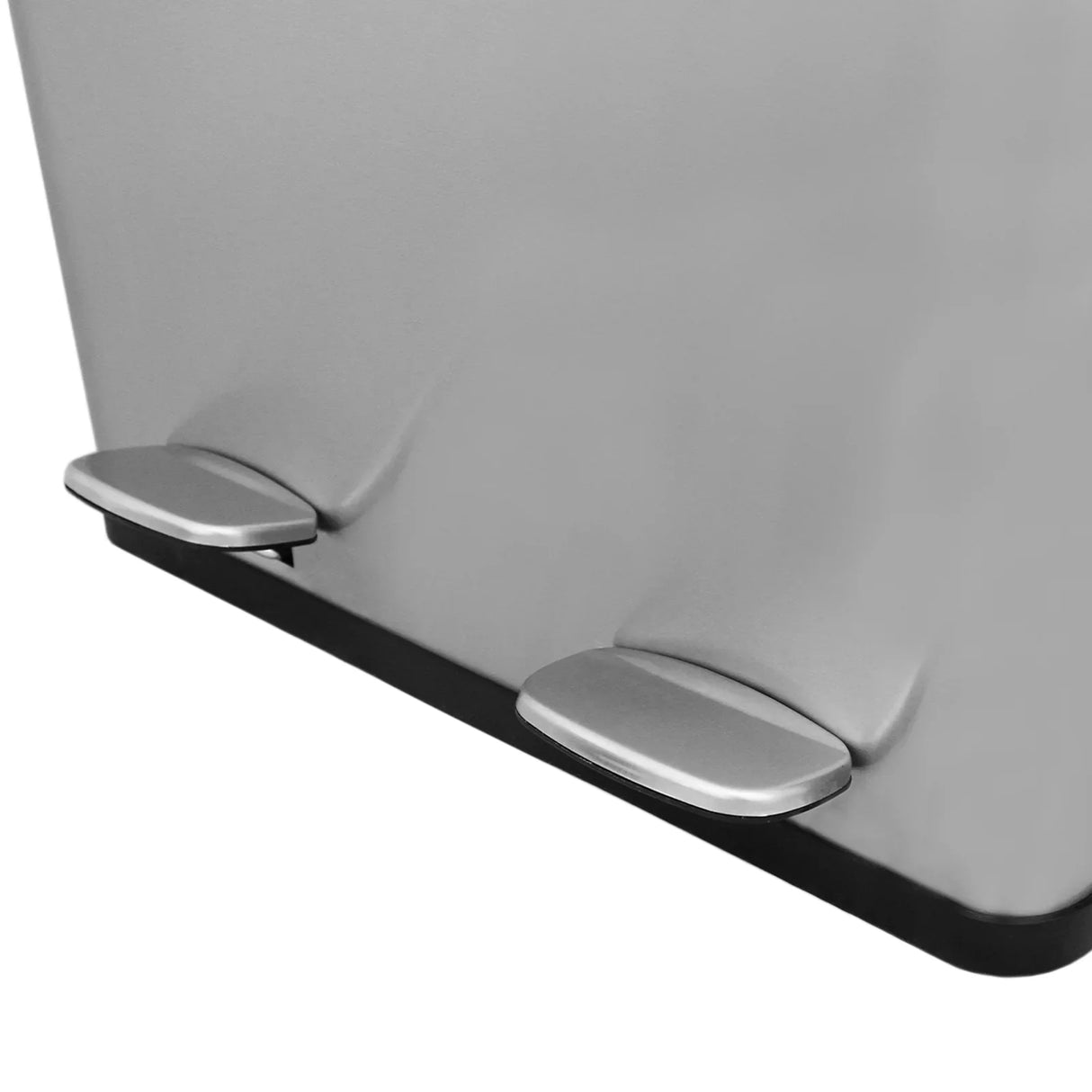 60L dual pedal bin in sleek stainless steel with a brushed finish, featuring two foot pedals for hands-free operation