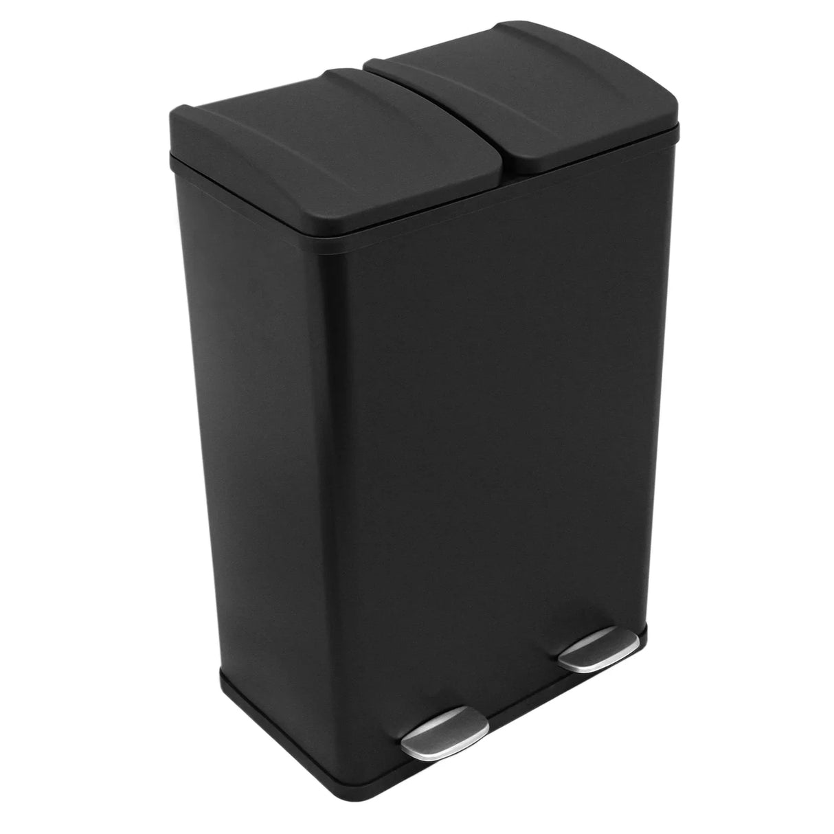 60L dual pedal bin in sleek black, featuring two separate compartments, smooth matte finish, and sturdy foot pedals for hands-free use