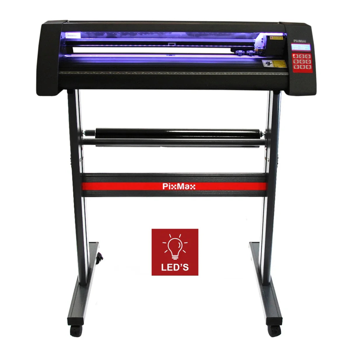 720 Vinyl Cutter with sturdy stand, sleek black design, illuminated LED light guide, and user-friendly control panel for precision cutting