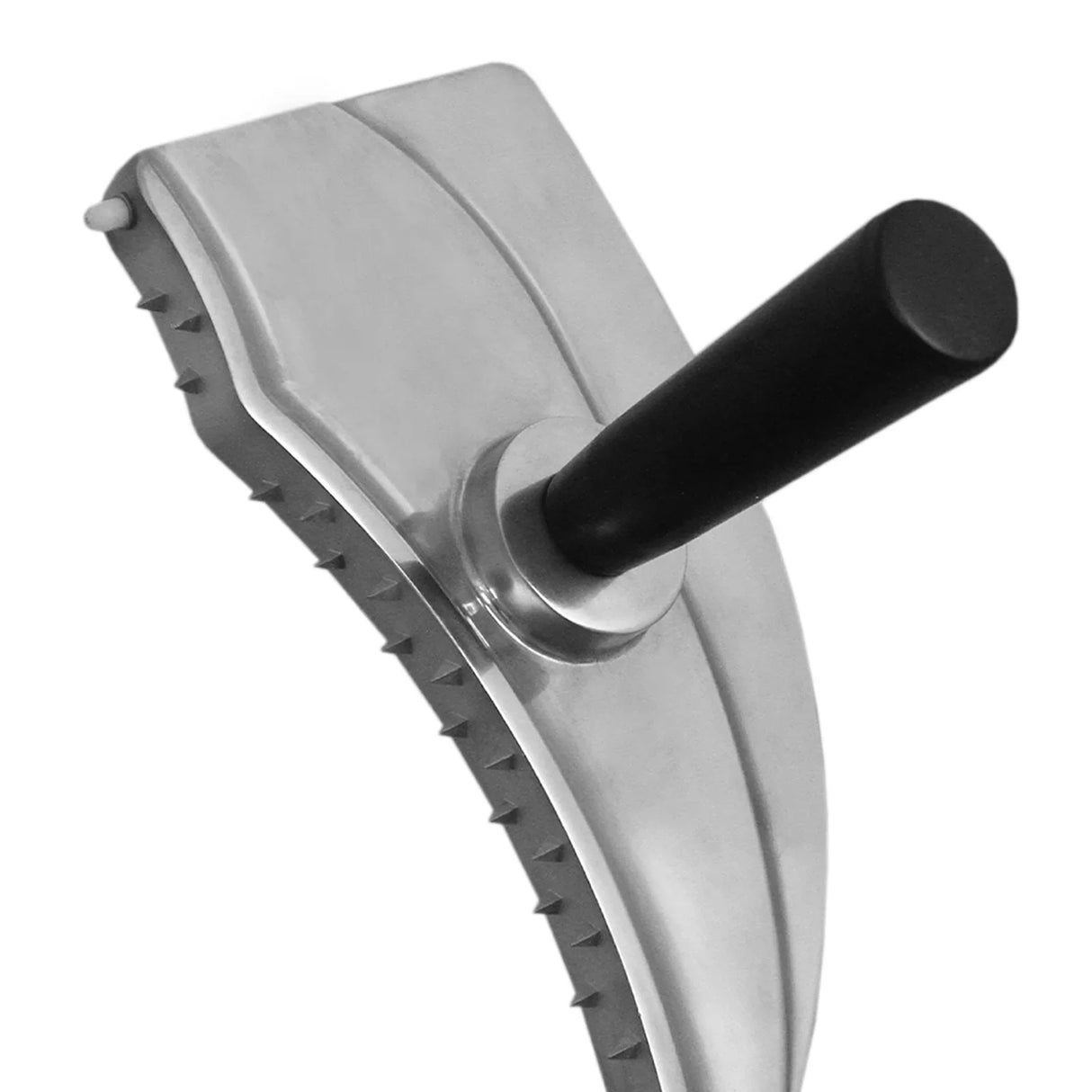 Stainless steel blade and black handle of the KuKoo 10" Meat Slicer, showcasing its durable design and sharp cutting edge