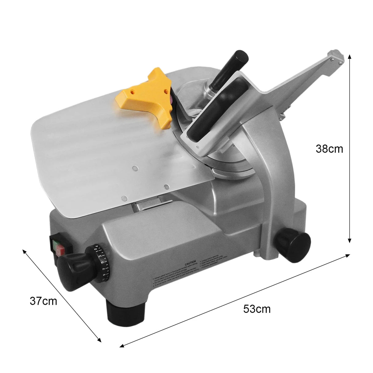 KuKoo 10" meat slicer with a stainless steel blade, adjustable thickness dial, and a sleek silver body for efficient slicing