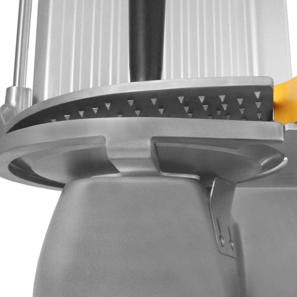 12-inch KuKoo meat slicer with stainless steel blade, sturdy base, and adjustable thickness control for precise slicing
