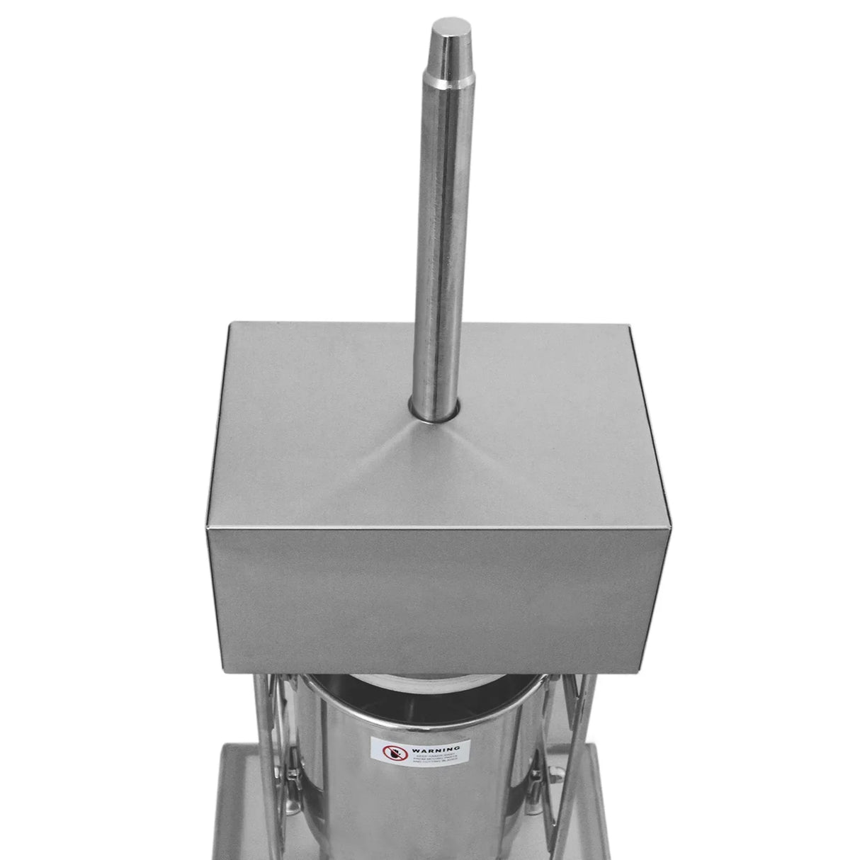 15L electric sausage stuffer with stainless steel body, vertical design, and a metal nozzle for easy filling and clipping