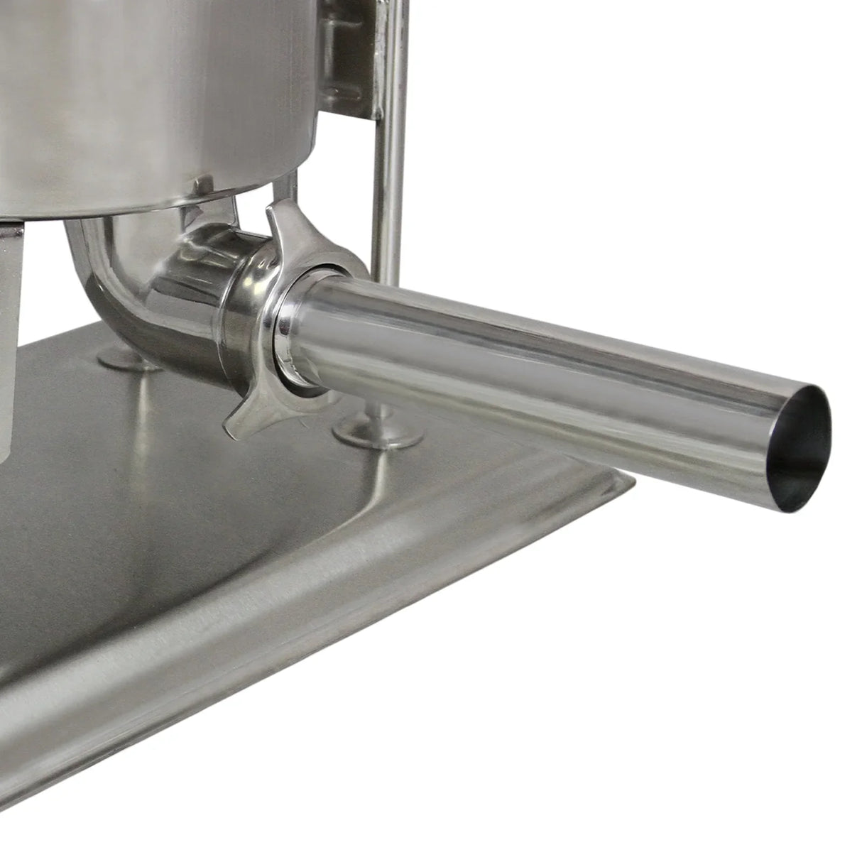 Stainless steel 15L electric sausage stuffer with a shiny metal nozzle and sturdy base, ideal for home or commercial use