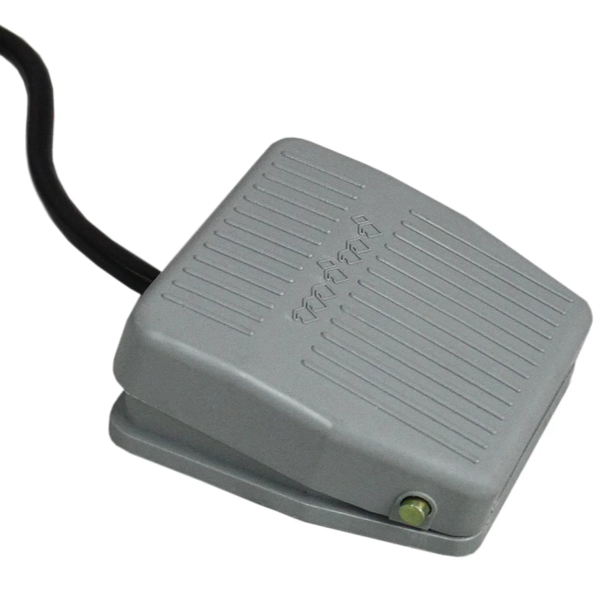 Gray foot pedal for electric sausage stuffer, featuring a textured surface and sturdy design for easy operation