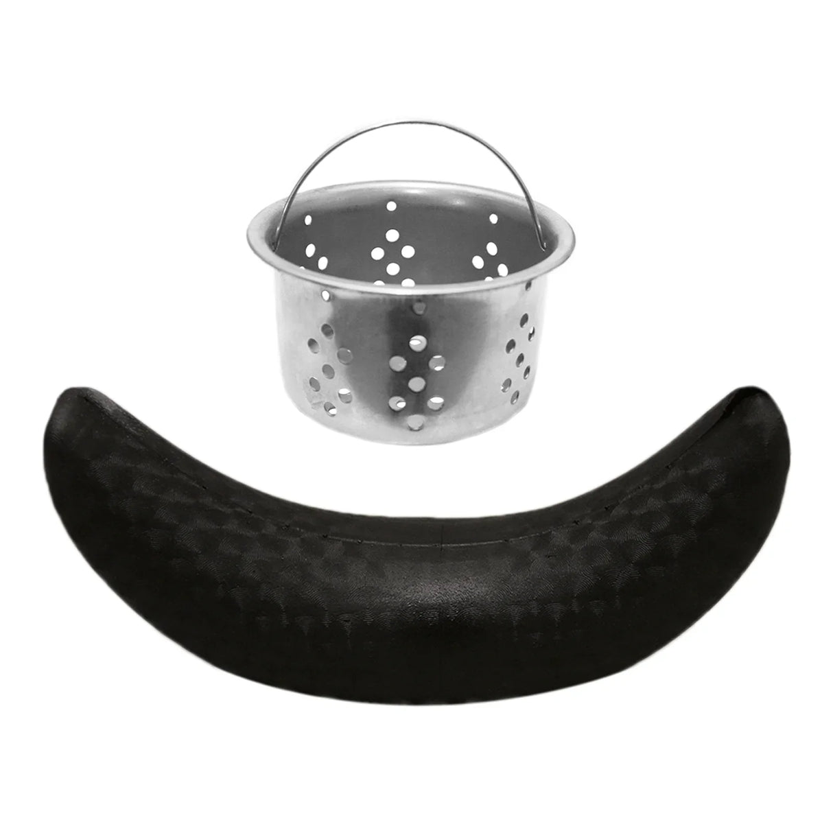 Black salon backwash chair with a curved, textured seat and a stainless steel bowl, designed for comfort and functionality in hair care settings