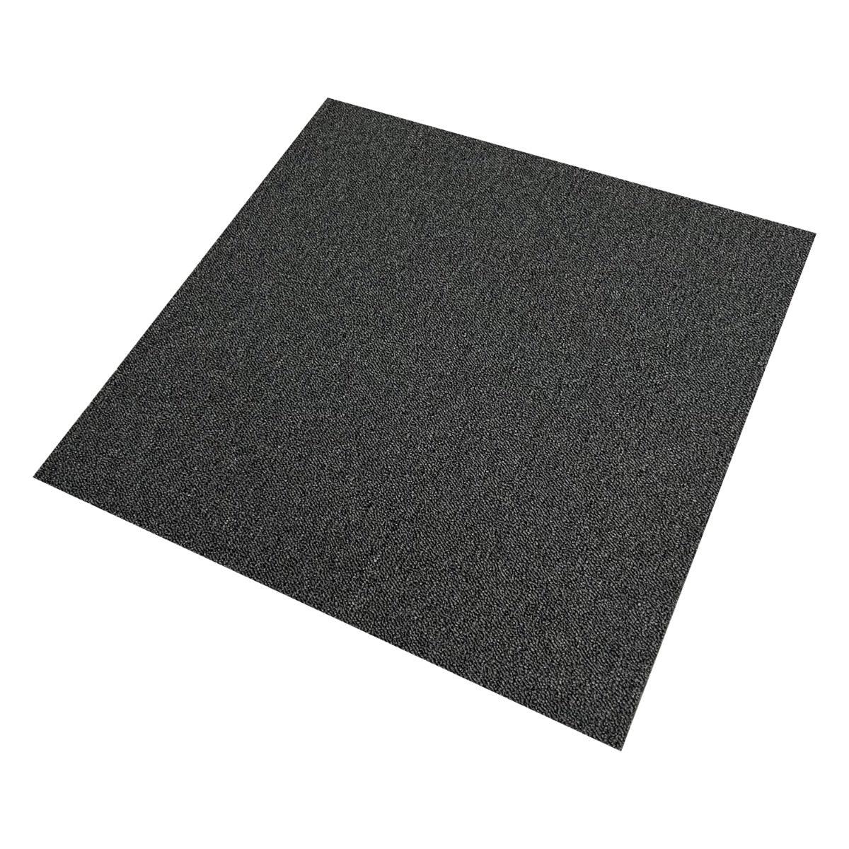 Storm blue and charcoal black carpet tile, textured surface, square shape, ideal for modern flooring solutions, covers 10m2