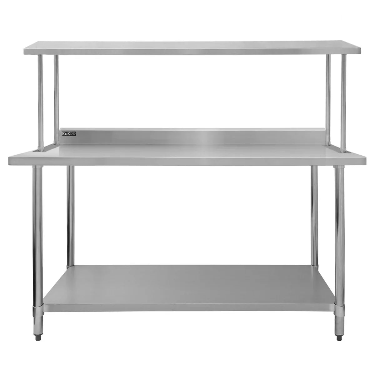 6ft stainless steel catering bench with a single over-shelf, featuring a sleek design and sturdy legs for stability and support