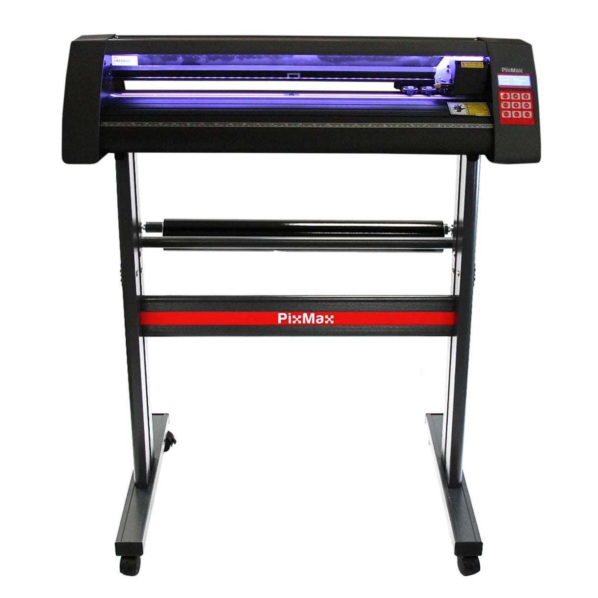 PixMax Da Vinci Bundle 5 in 1 heat press with LED vinyl cutter, featuring a sleek black design and sturdy metal frame