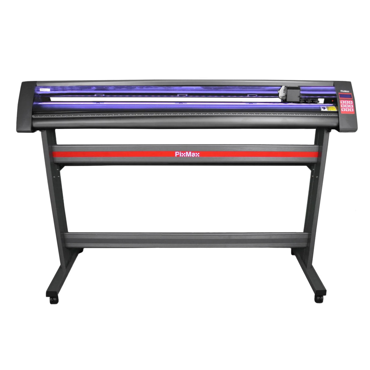 1350 Vinyl Cutter with stand, featuring a sleek black design, LED light guide, and red accents for easy visibility and use