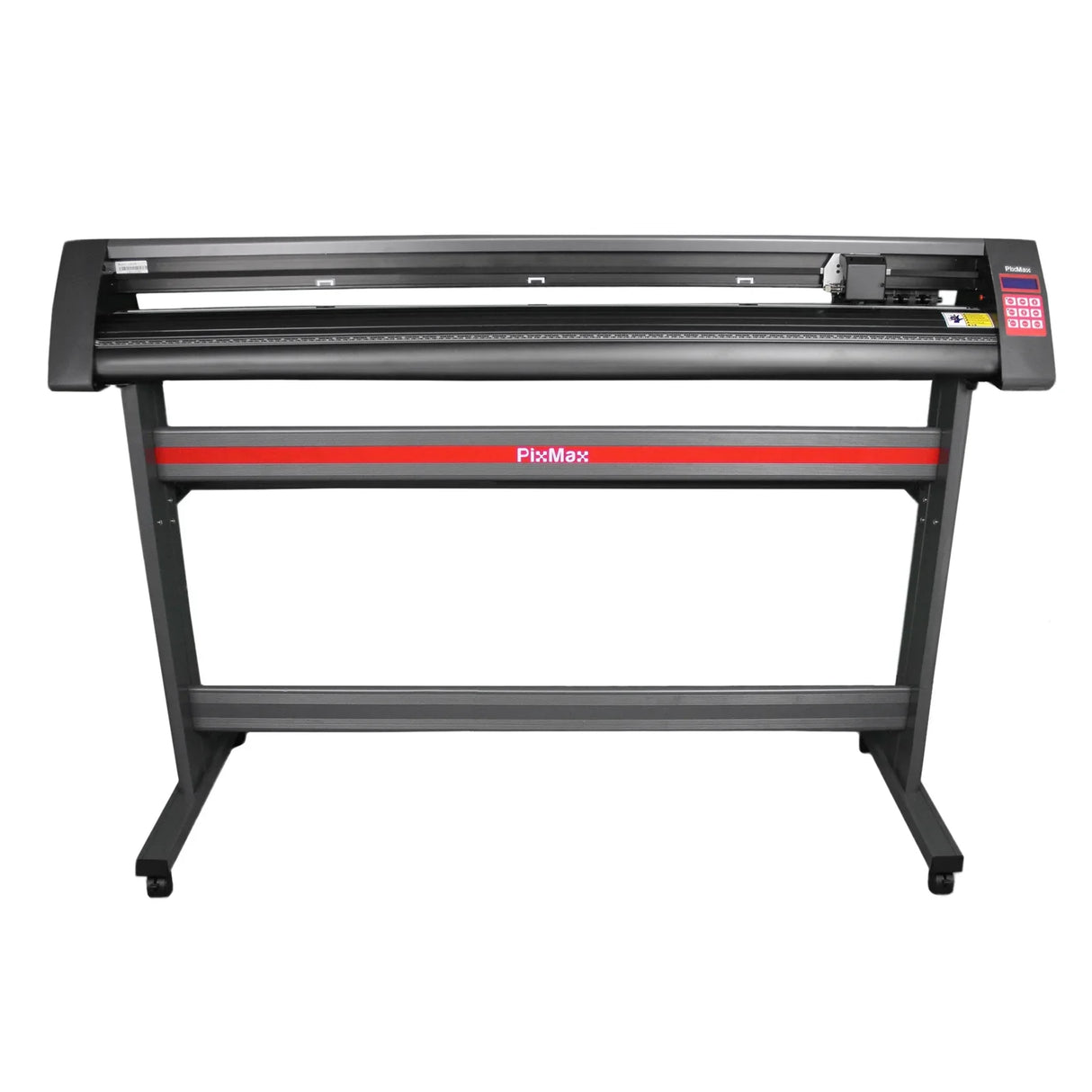 1350 vinyl cutter with stand, sleek black and red design, sturdy frame, and user-friendly control panel for precise cutting