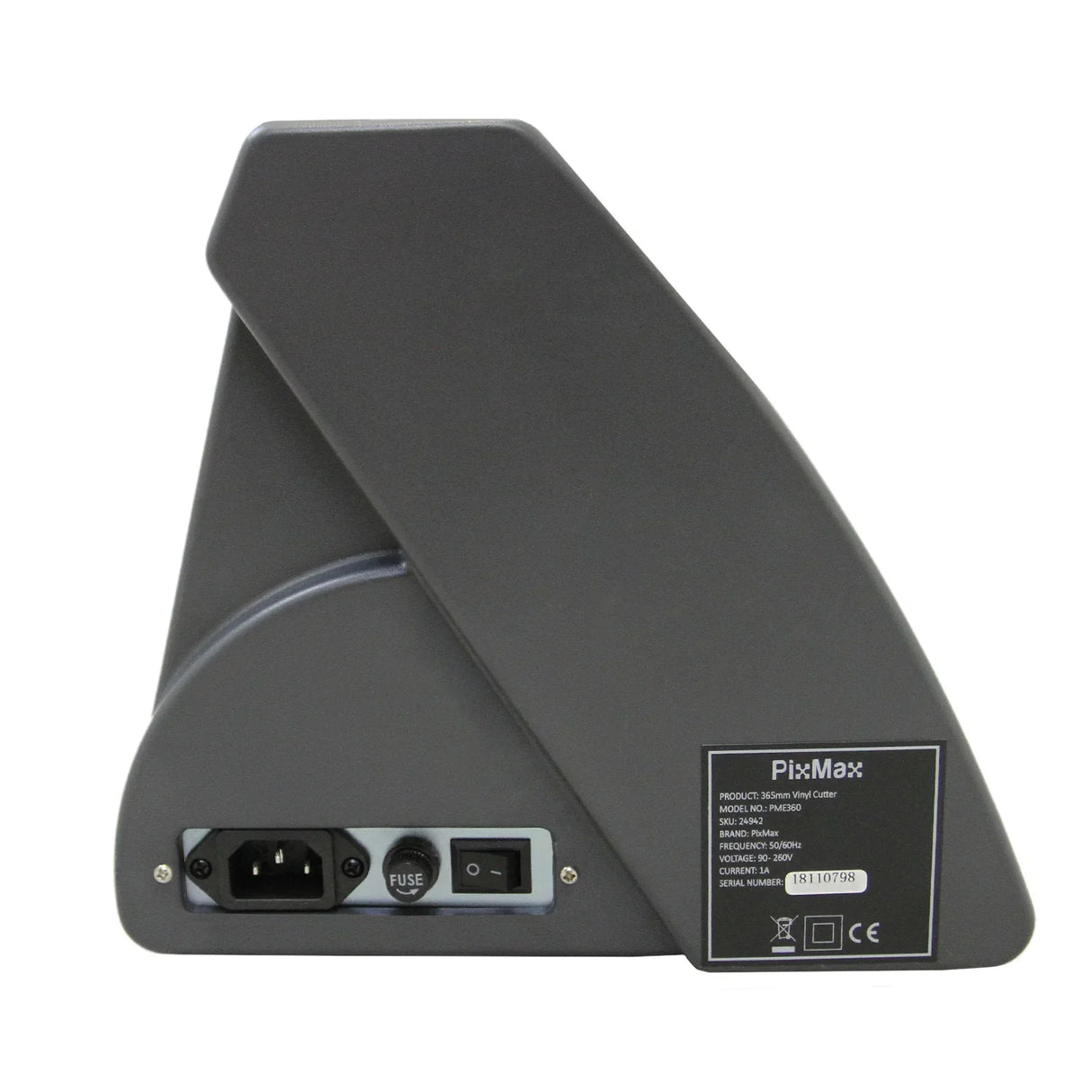 Back view of the 1350 Vinyl Cutter with gray casing, power input, and LED light guide for precision cutting tasks