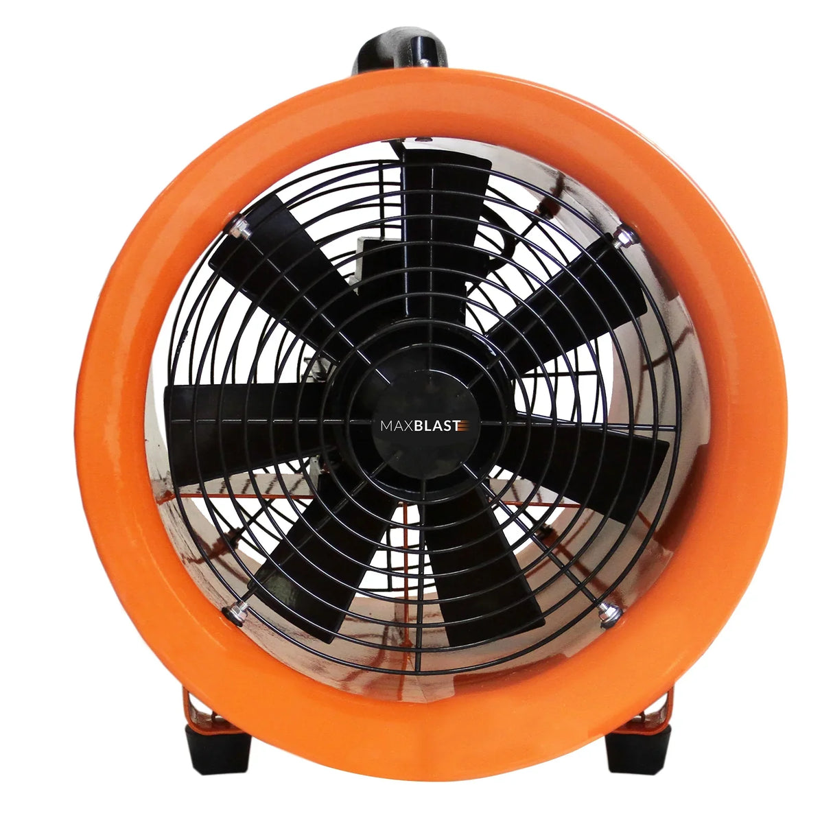 MAXBLAST Dust Extractor features a vibrant orange casing, a sturdy design, and a powerful black fan for efficient dust removal