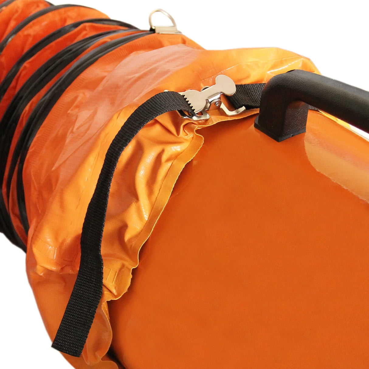 MAXBLAST Dust Extractor features a bright orange duct with a durable, flexible design and secure fastening for efficient dust collection