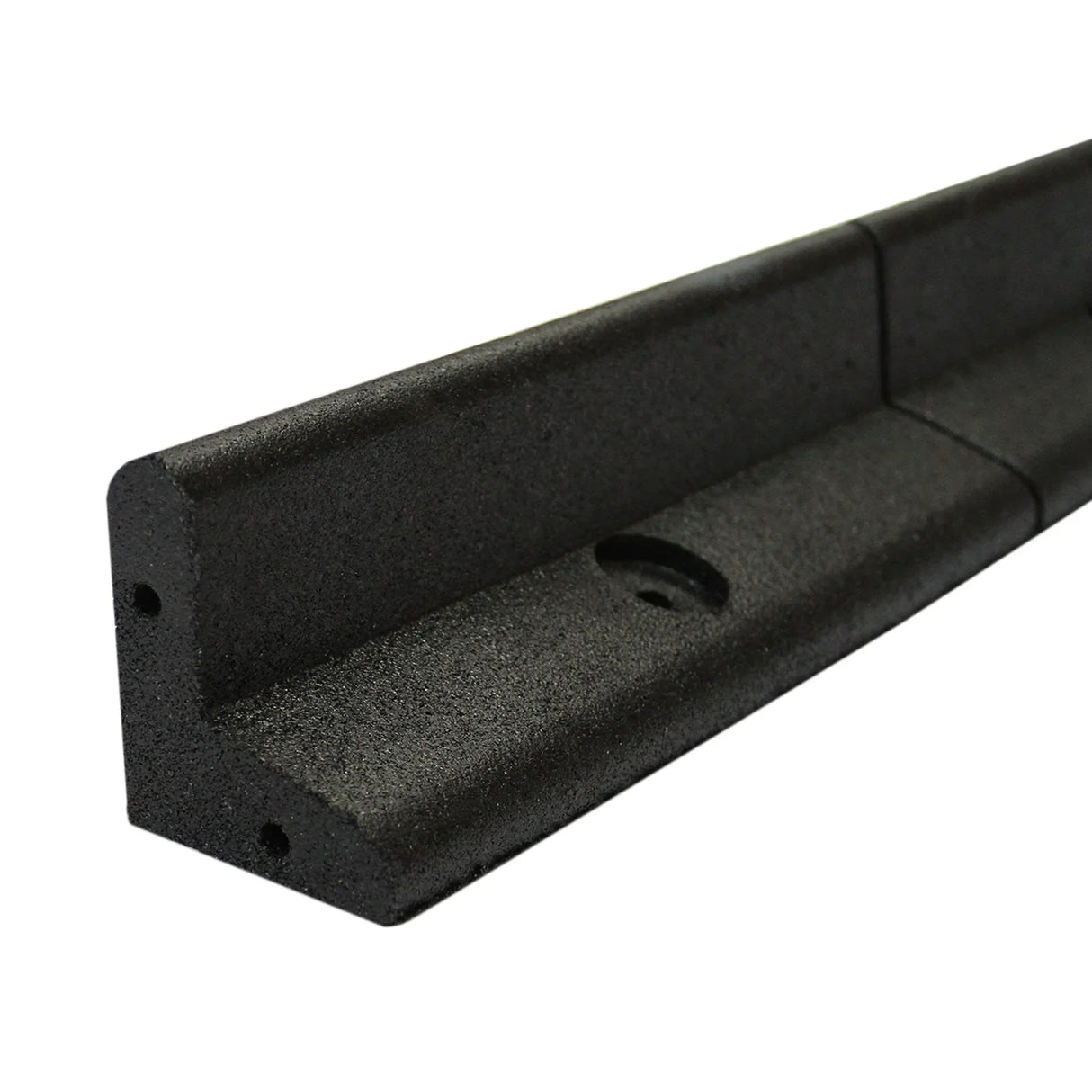 Flexible black lawn edging, 1.2m long, featuring a smooth, durable texture and angled design for easy installation and clean garden borders