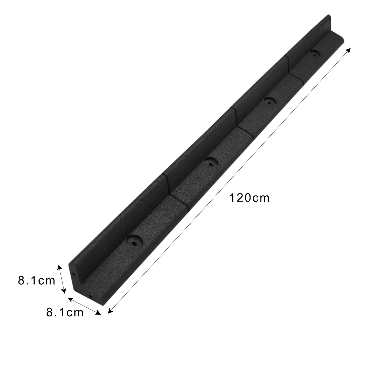 Flexible black lawn edging measuring 1.2m x 8.1cm, featuring a smooth texture and sturdy design for garden borders and landscaping