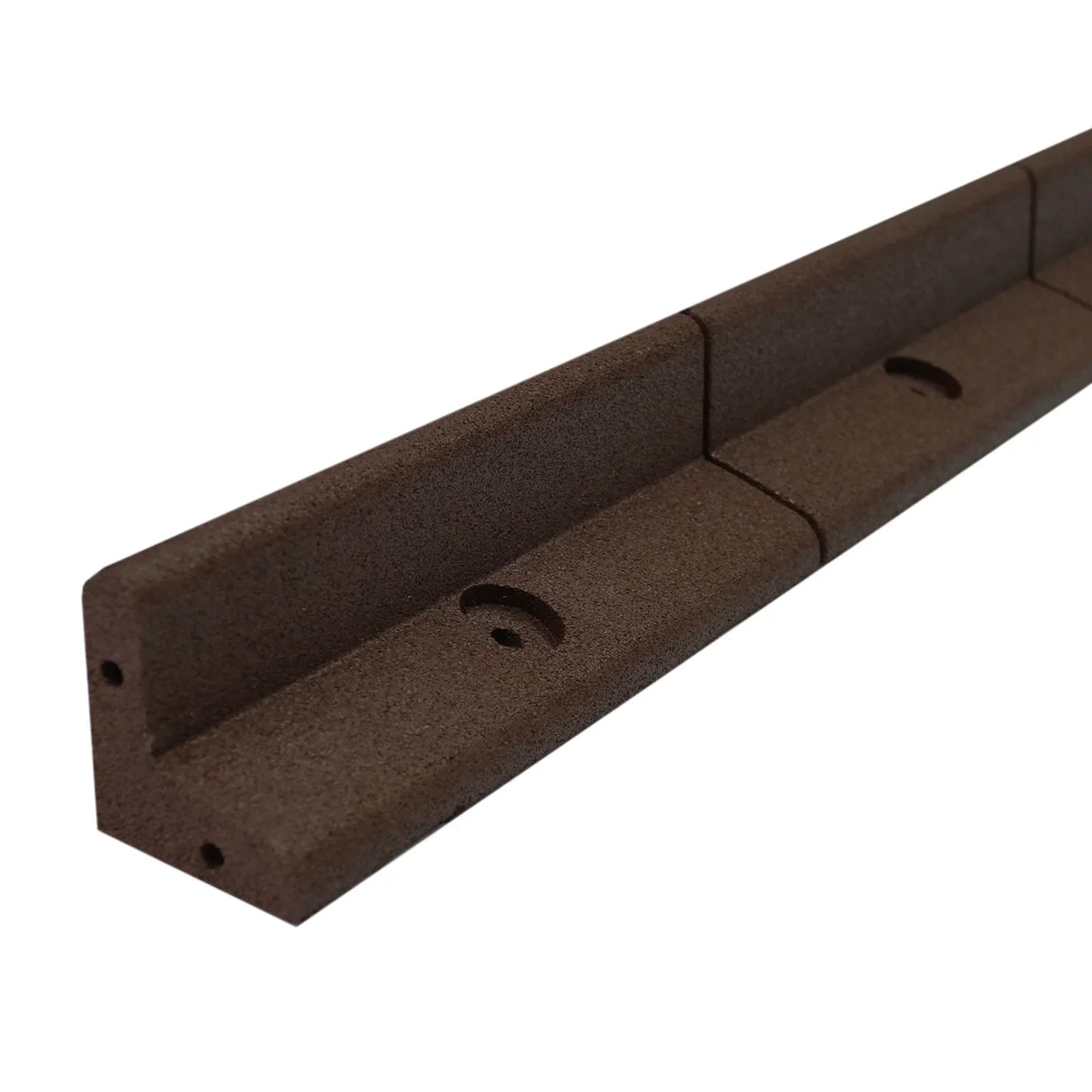 Flexible brown lawn edging piece, 1.2m long, featuring a textured surface and straight edges for easy installation in gardens