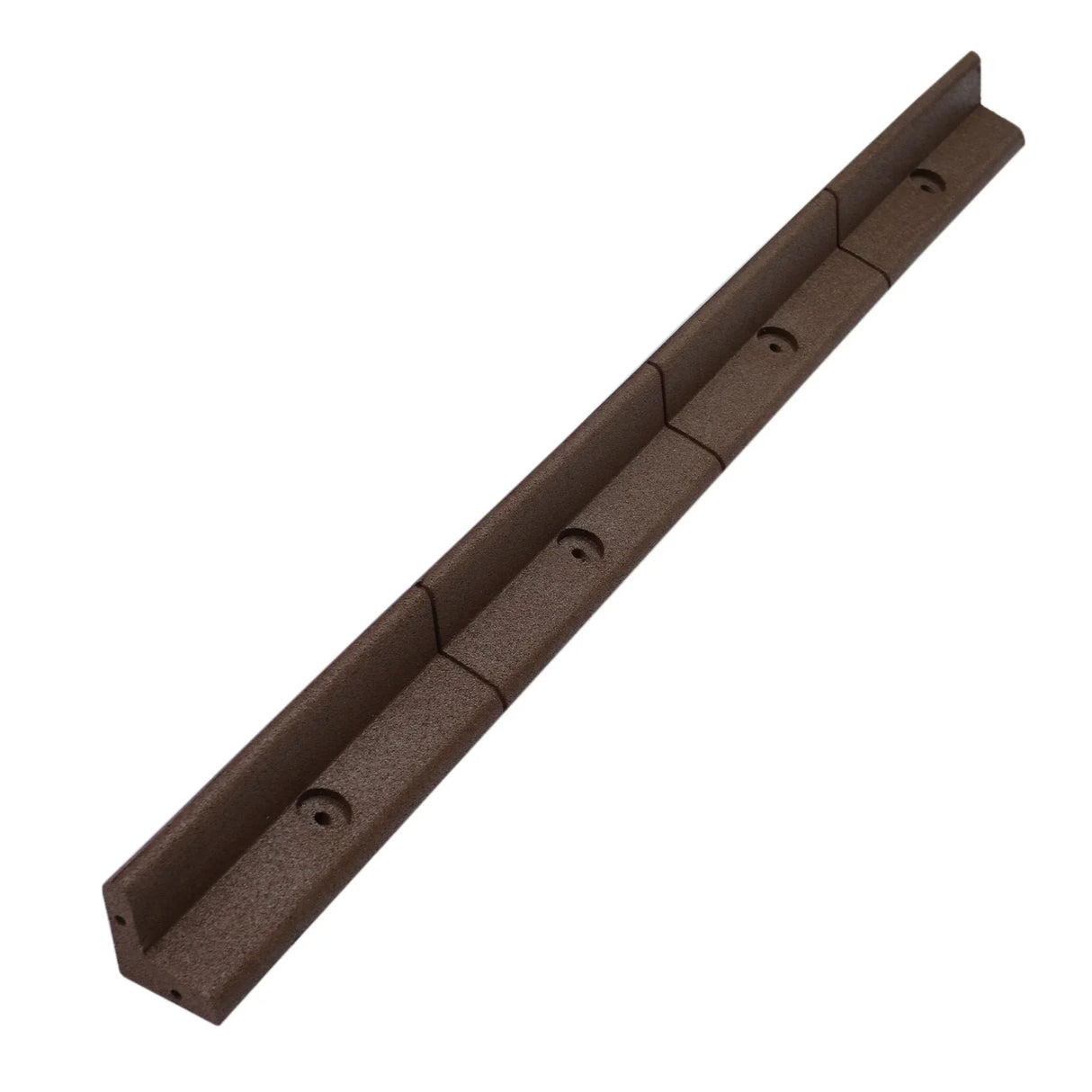 Flexible brown lawn edging, 1.2m long, featuring a textured surface and pre-drilled holes for easy installation in garden landscaping