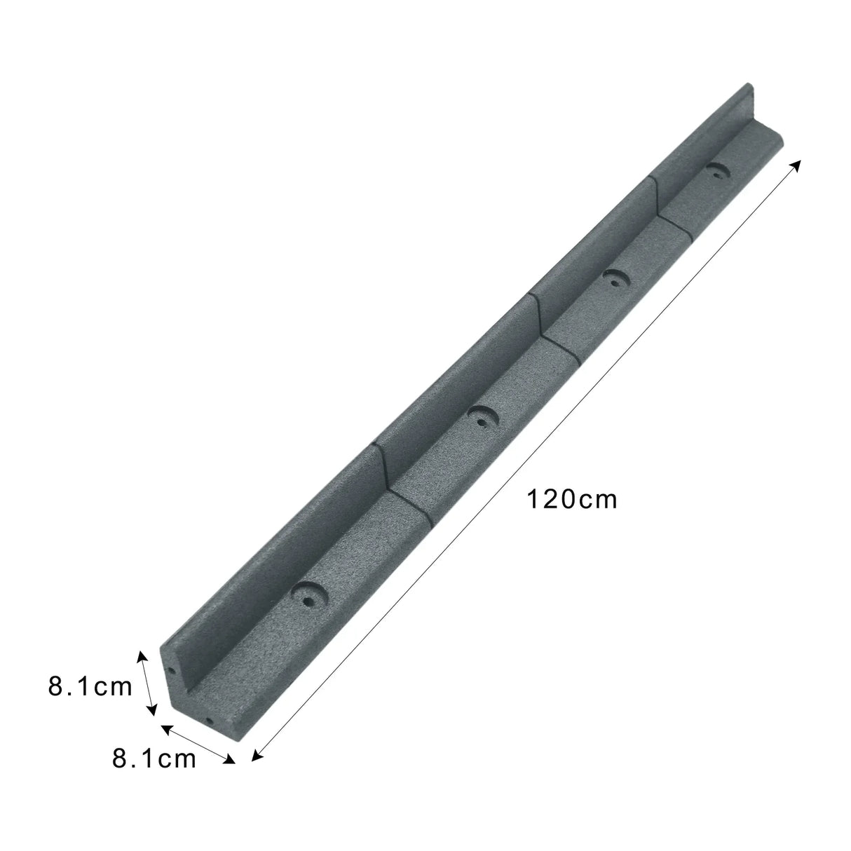 Flexible lawn edging in grey, measuring 1.2m long and 8.1cm wide, featuring a smooth texture and durable material for garden borders