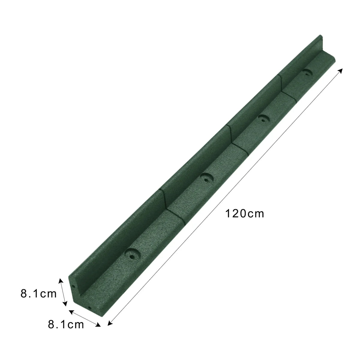 Flexible green lawn edging strip measuring 1.2m x 8.1cm, featuring a textured surface for easy installation and durability