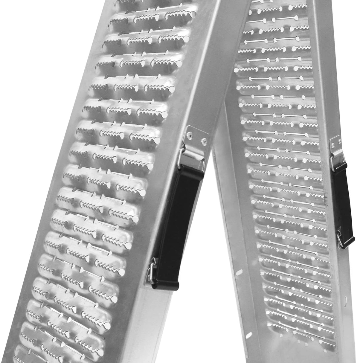 Durable aluminum foldable motorbike ramps with textured surface, featuring safety grips and a lightweight, portable design