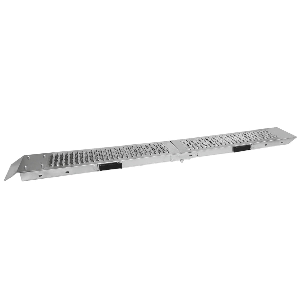 Durable aluminum foldable motorbike ramp with a textured surface for grip, featuring a lightweight design for easy transport