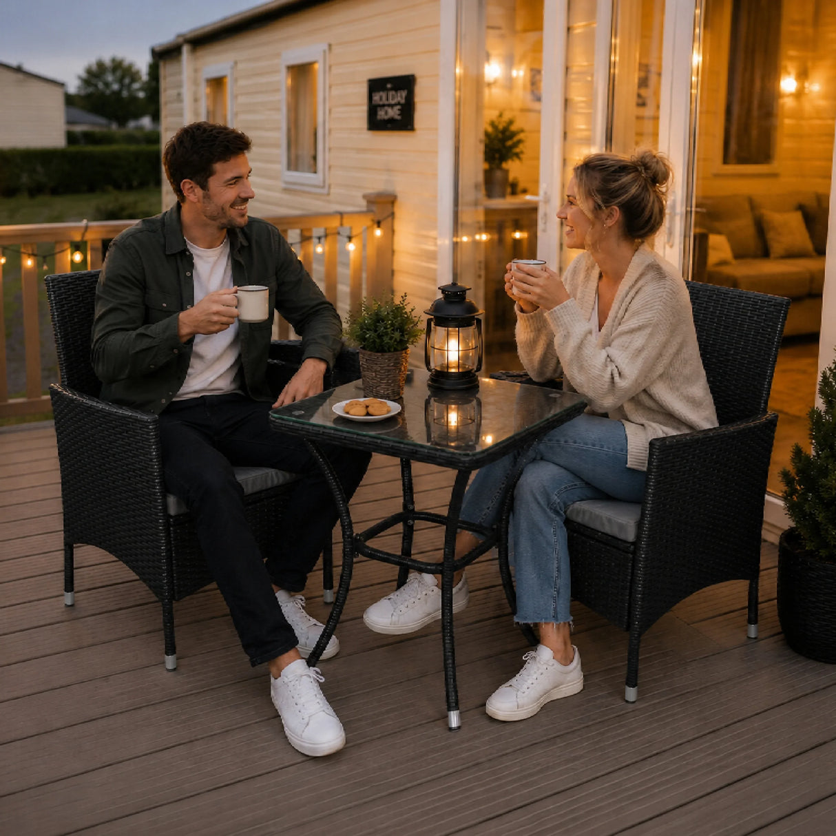 Jardí 2-Seater Rattan Bistro Black Set with Cushions & Rain Cover