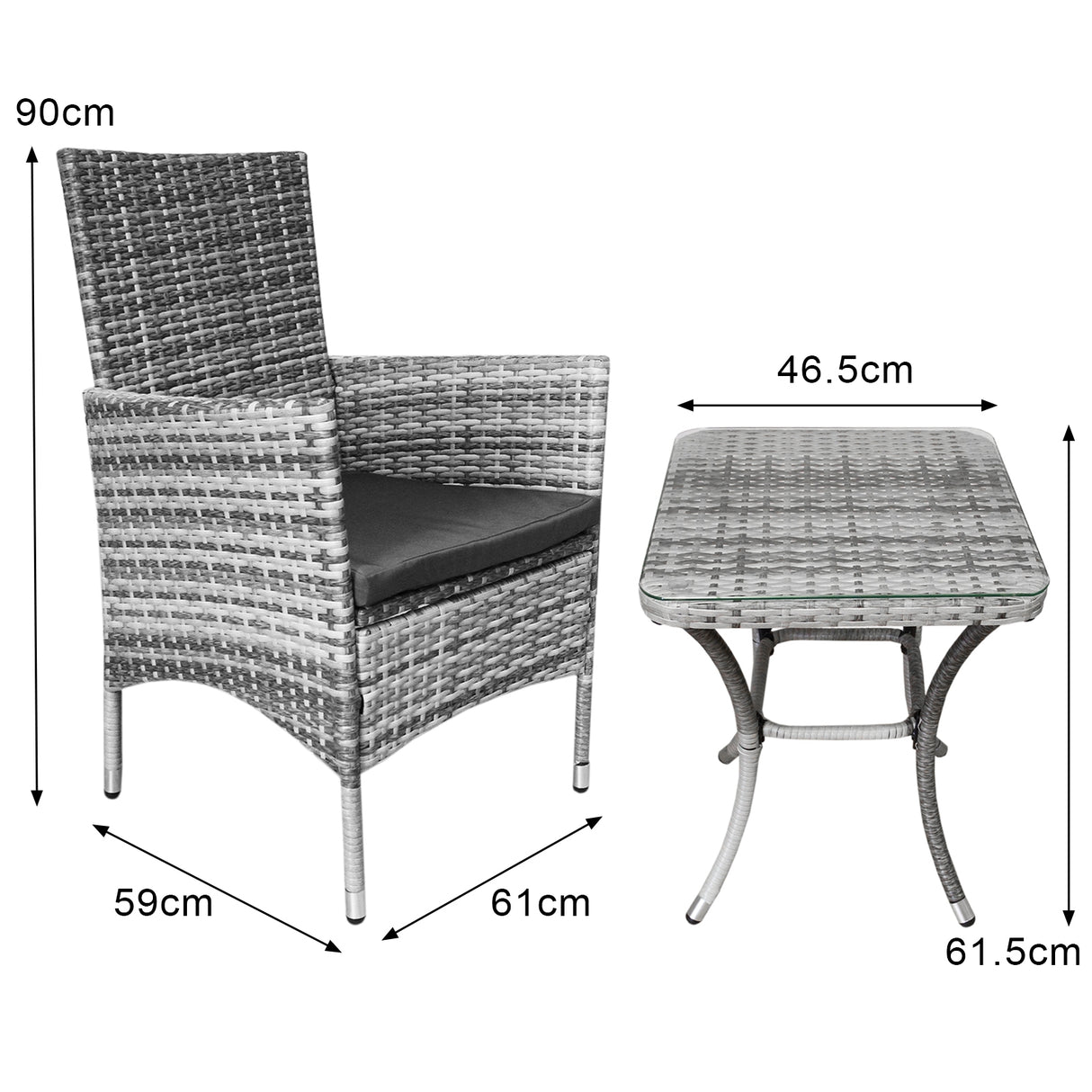 Jardí Rattan Bistro Set Light Grey