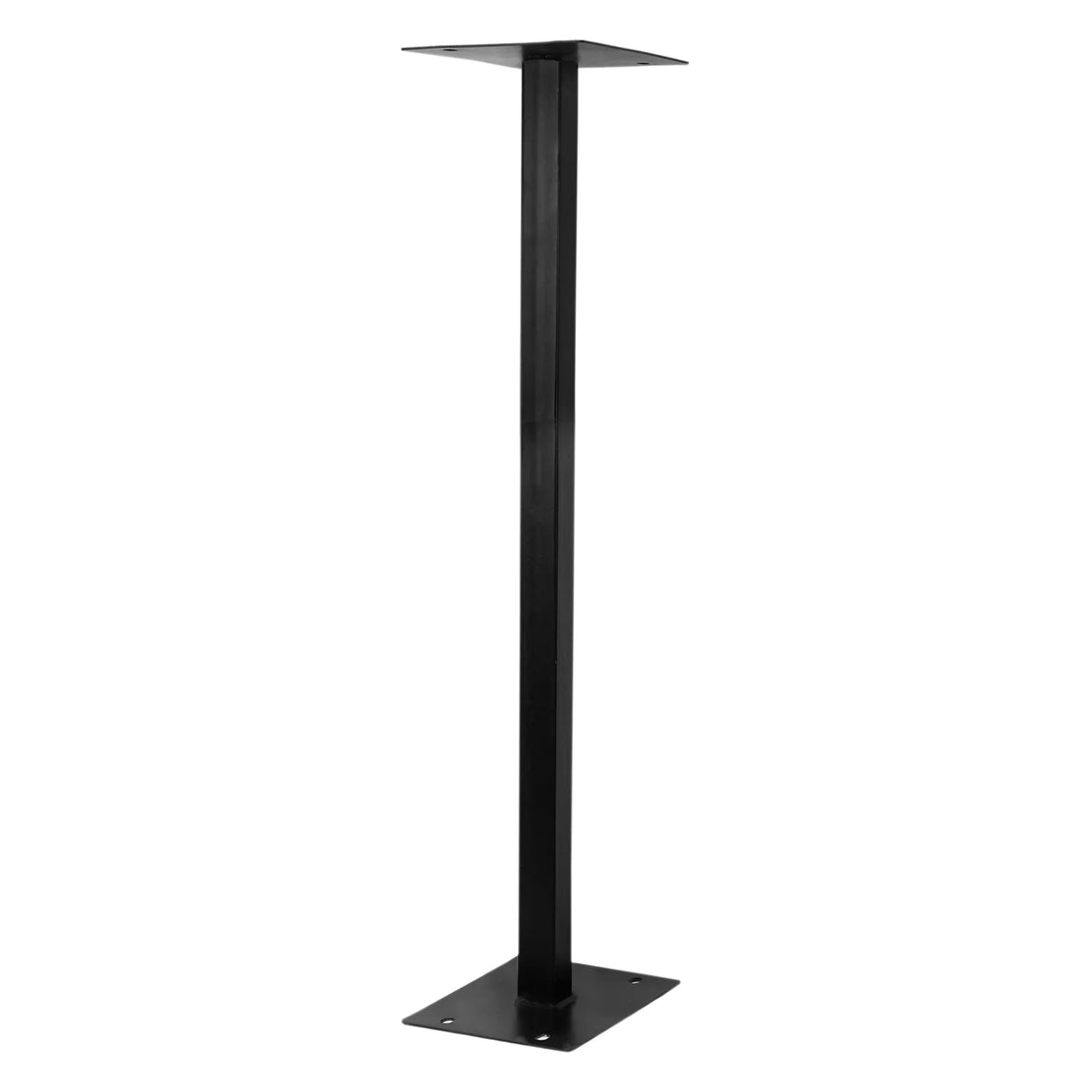 Sleek black metal stand designed for a white Royal Mail post box, featuring a sturdy base and minimalist vertical design