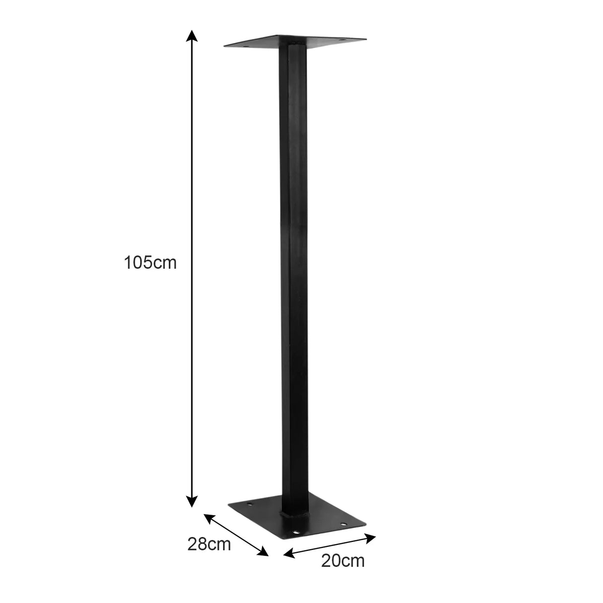 White Royal Mail post box with a sleek black stand, featuring a sturdy rectangular base and a tall, elegant design for outdoor use