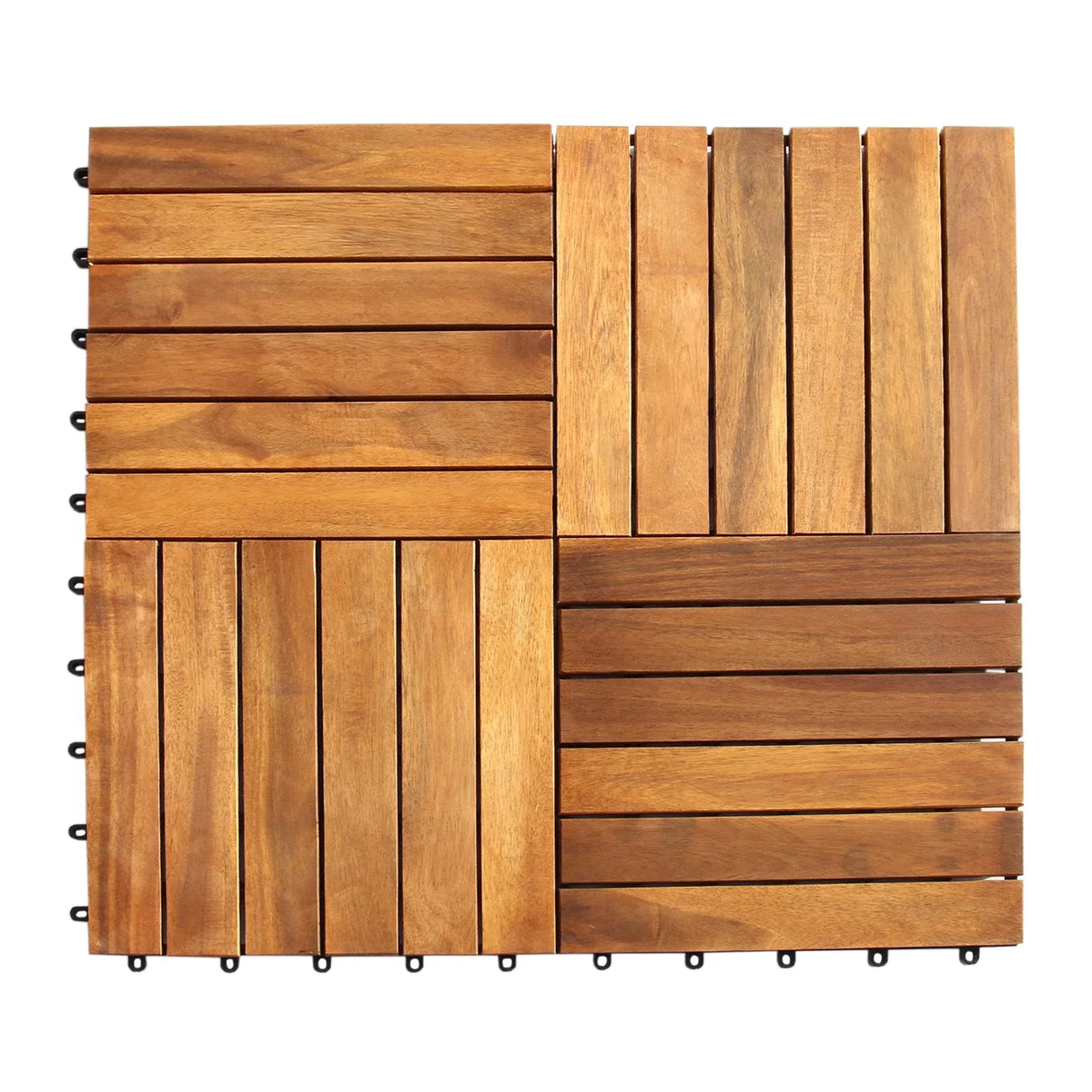 Natural wooden decking tiles featuring rich brown tones, smooth texture, and interlocking design for easy installation and outdoor use