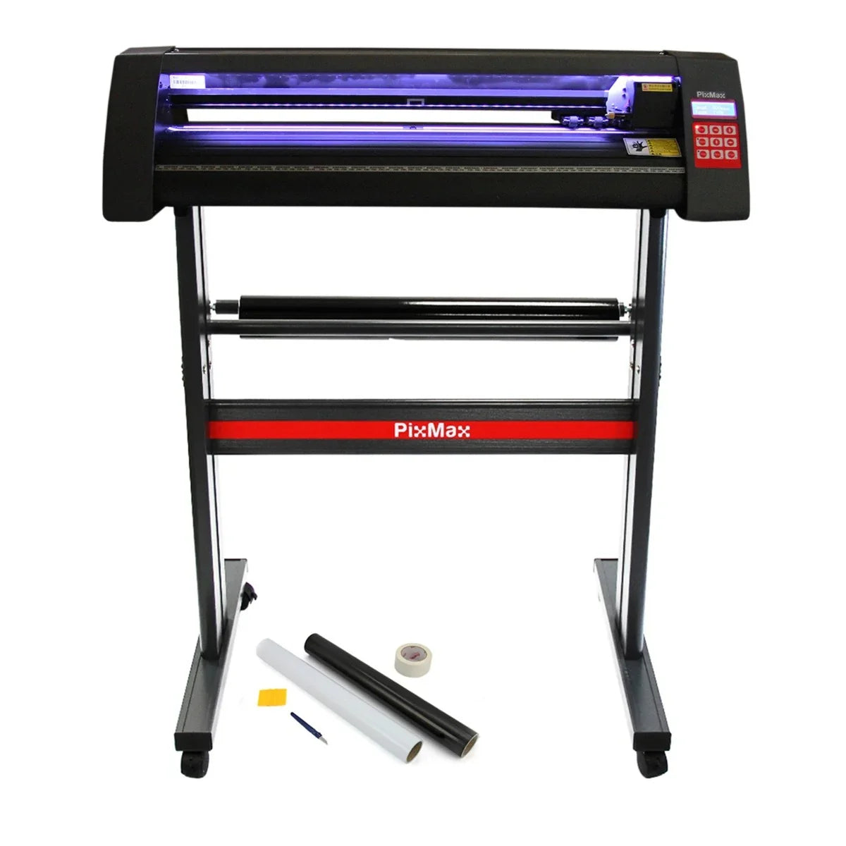 Vinyl Cutter LED 720mm with a sleek black design, includes Signcut Pro software and weeding kit, ideal for precise cutting