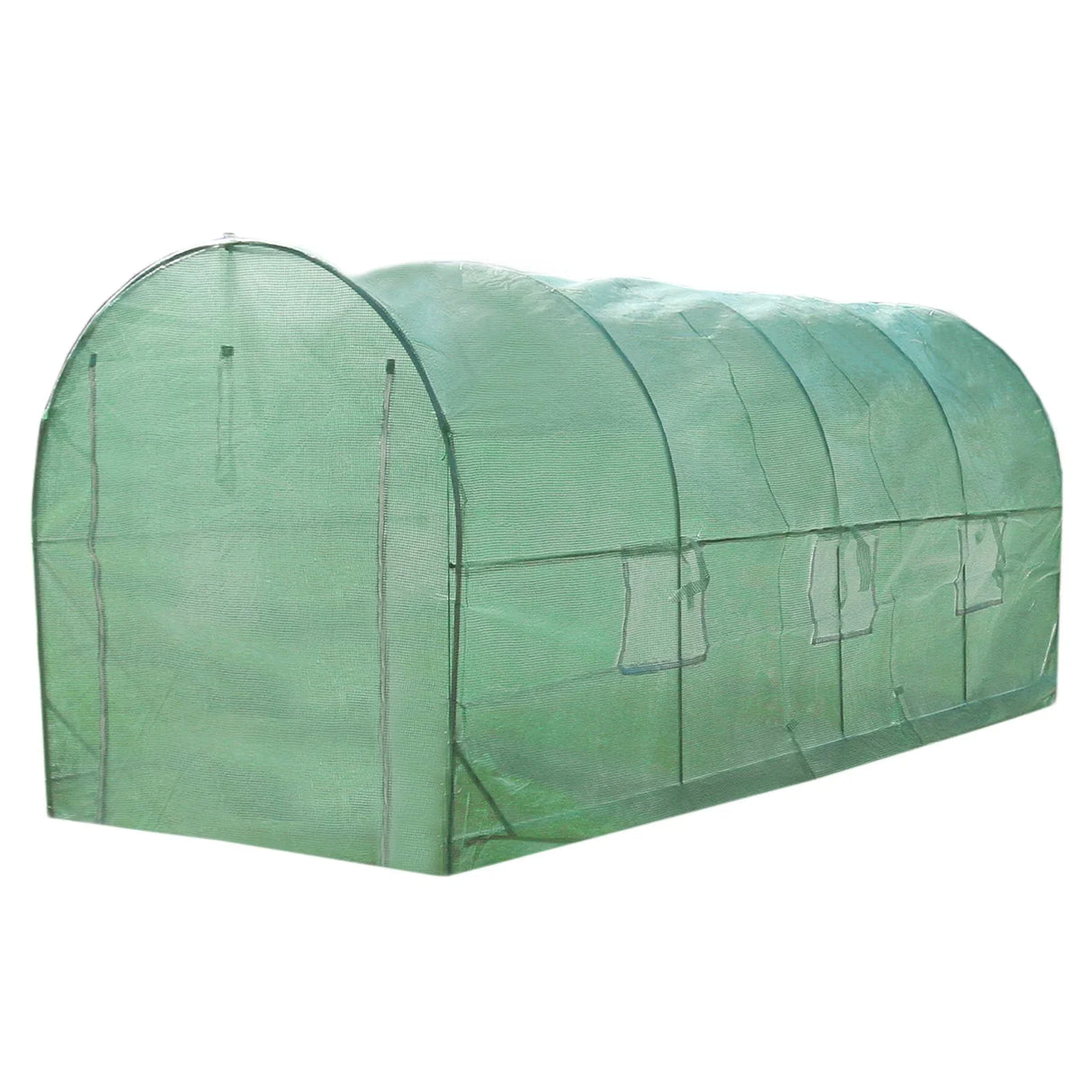 Green polytunnel greenhouse measuring 5m x 2m, featuring a sturdy 19mm frame and transparent cover for optimal sunlight access