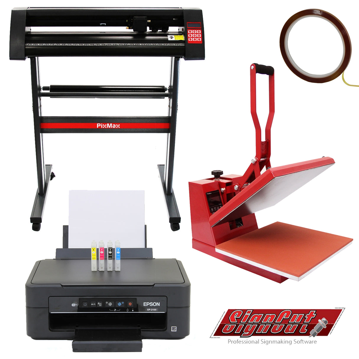 38cm Clam Press, 720mm Vinyl Cutter & Epson Printer