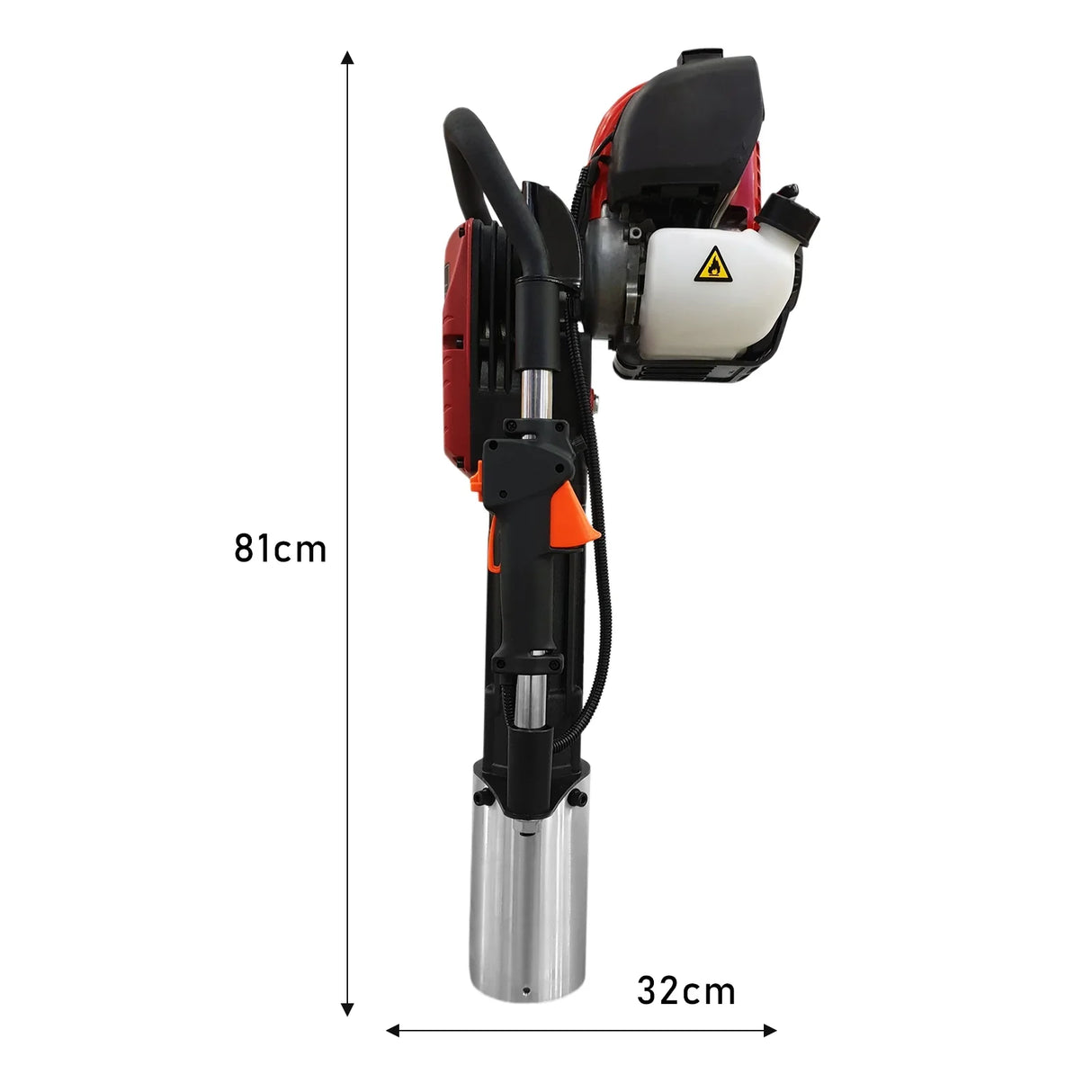 T-Mech 4 Stroke Post Driver with a red and black design, featuring a sturdy aluminum base and ergonomic handle for easy use