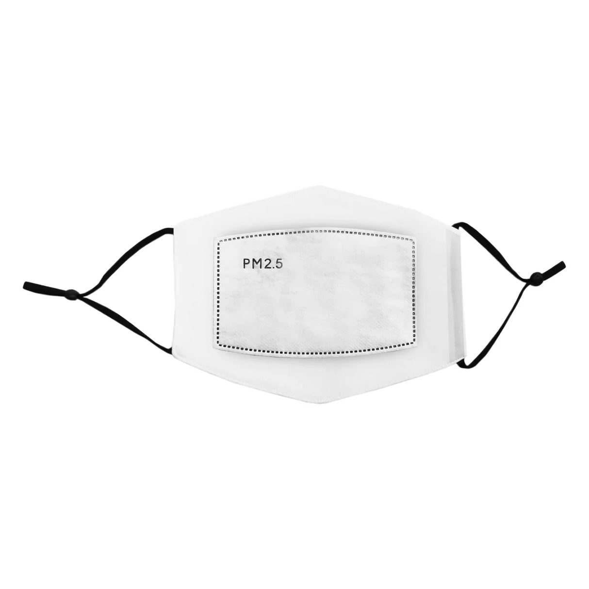 White sublimation face mask with adjustable ear loops and a PM2.5 filter pocket for custom designs and comfort
