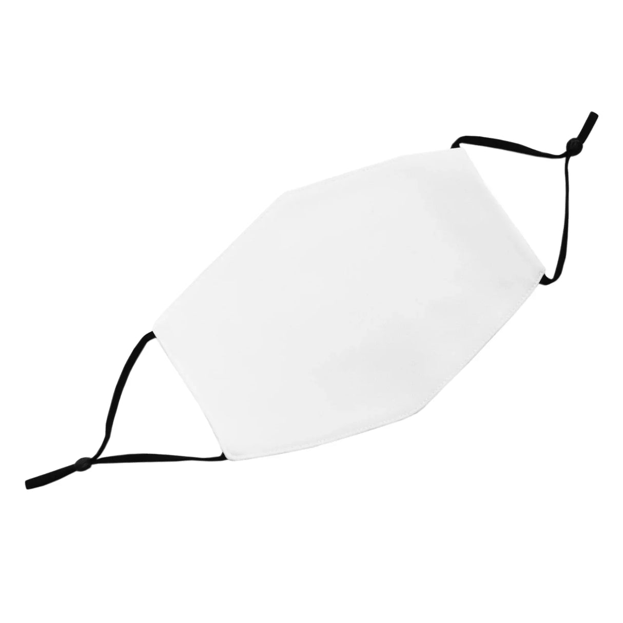 Large white sublimation blank face mask with adjustable black ear straps, ideal for custom designs and personal use, 10 pack