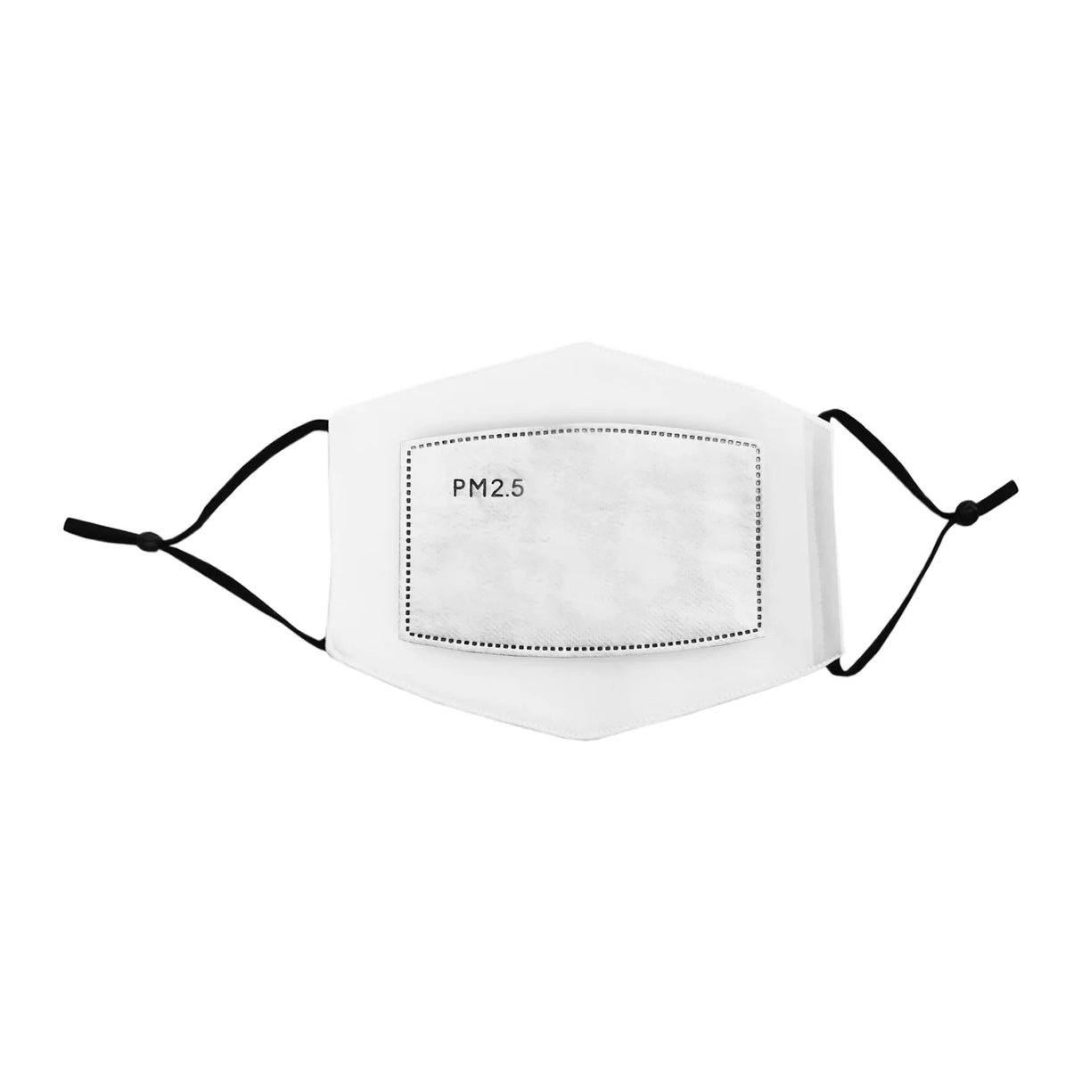 White face mask sublimation blank with adjustable ear straps, featuring a PM2.5 filter pocket for custom designs and comfort