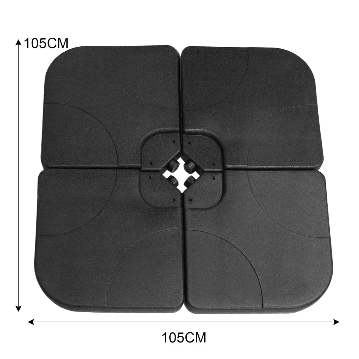 Square black base for a cantilever parasol, measuring 105cm, featuring a sturdy, textured surface for stability and support
