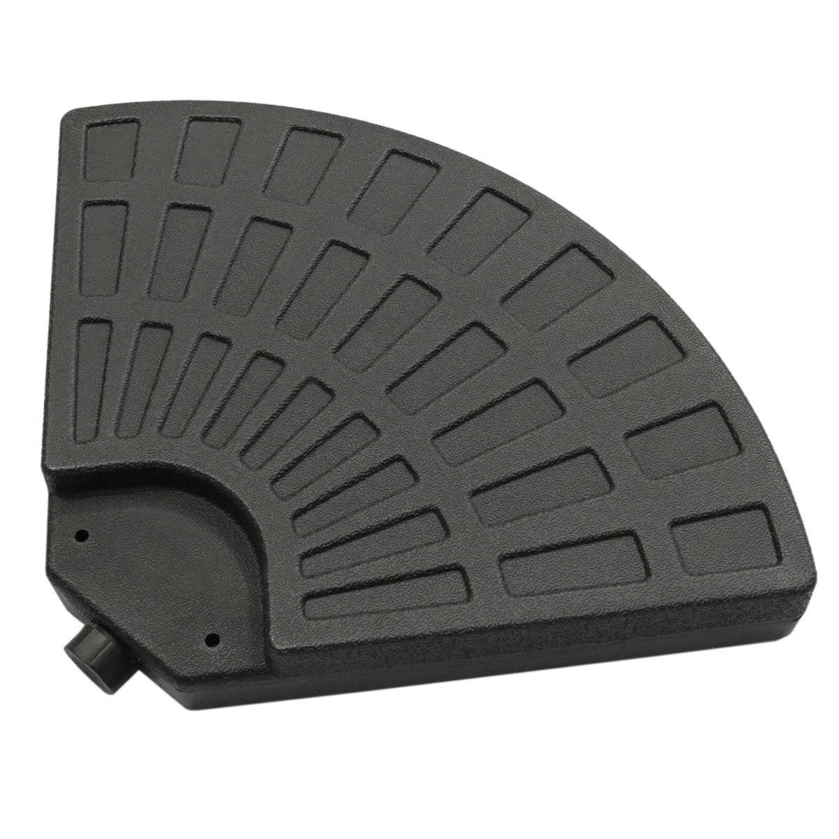 Cantilever parasol base in a fan design, featuring a textured black surface and sturdy construction for stability