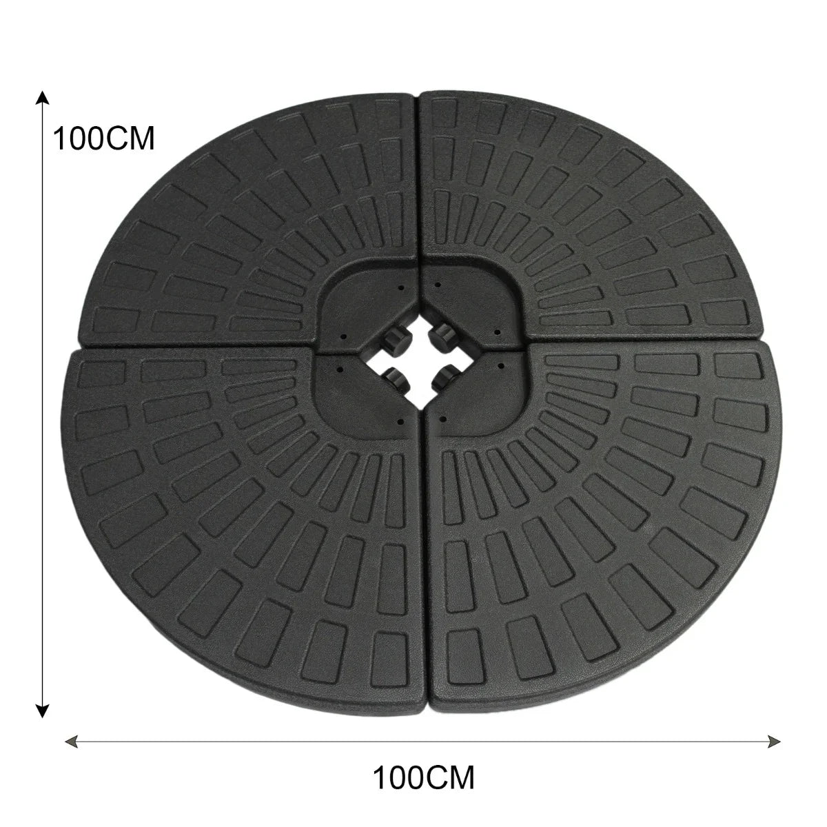Cantilever parasol base in a fan design, featuring a durable black plastic material with a textured surface and a 100cm diameter