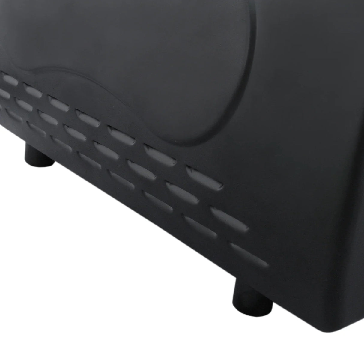 Compact black mini tandoor oven with ventilation holes and sturdy feet, designed for efficient cooking and easy storage