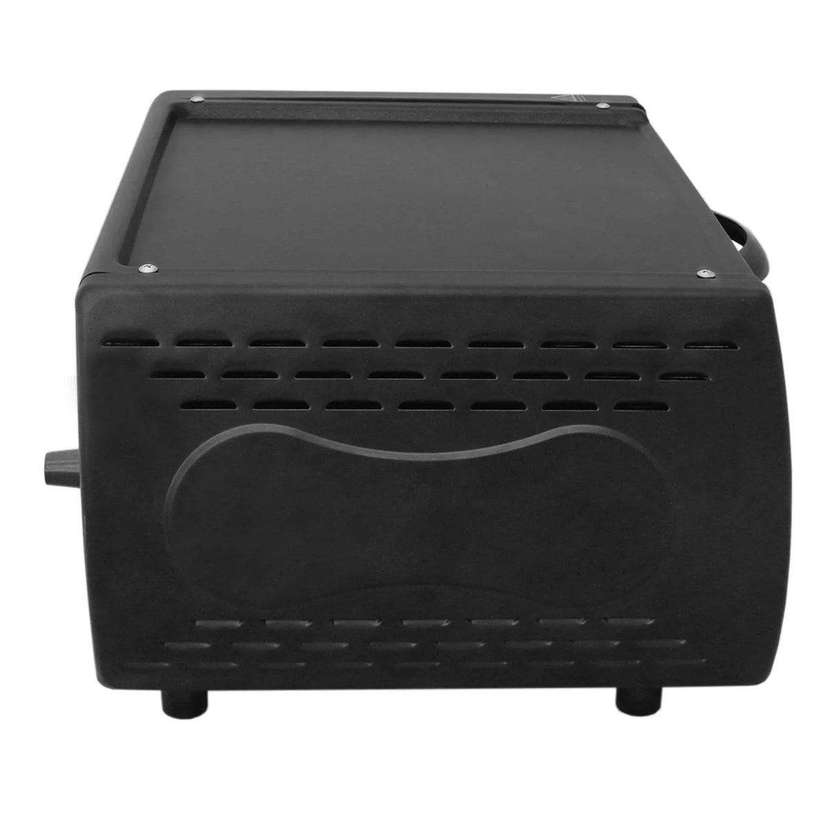 Compact black mini tandoor oven with ventilation holes, sturdy design, and a sleek finish, ideal for home cooking and grilling